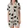 Cat Lovers' Whimsical Black Cat Silhouette & Outline Seamless Pattern with Yarn Balls on Creamy Off-White Satin Short-Sleeve Pajamas Set - 2
