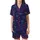 Whimsical Cat Lovers' Vivid Neon Black Cat All-Over Pattern Indigo Starry Sky Satin Short-Sleeve Pajamas Set - 2