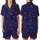 Whimsical Cat Lovers' Vivid Neon Black Cat All-Over Pattern Indigo Starry Sky Satin Short-Sleeve Pajamas Set - 1