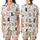 Kawaii Animal Lovers' Cute Cats Dogs Rabbits Playful Seamless Pattern White Grey Tan Flat Design Satin Short-Sleeve Pajamas Set - 1