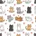 Kawaii Animal Lovers' Cute Cats Dogs Rabbits Playful Seamless Pattern White Grey Tan Flat Design Satin Short-Sleeve Pajamas Set - 4