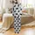 Cat Lovers' Adorable Minimalist Black Cartoon Cats Peeking Climbing Pattern White Eyes Light Heather Grey Satin Pajamas Set - 3