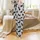 Cat Lovers' Adorable Minimalist Black Cartoon Cats Peeking Climbing Pattern White Eyes Light Heather Grey Satin Pajamas Set - 2