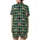 Whimsical Animal Art Lovers' Emerald Green Plaid Pattern with Playful Cartoon Dogs, Foxes, and Gentle Beige 'I'M OK' Hand Motif Satin Short-Sleeve Pajamas Set - 3