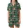 Whimsical Animal Art Lovers' Emerald Green Plaid Pattern with Playful Cartoon Dogs, Foxes, and Gentle Beige 'I'M OK' Hand Motif Satin Short-Sleeve Pajamas Set - 2