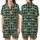 Whimsical Animal Art Lovers' Emerald Green Plaid Pattern with Playful Cartoon Dogs, Foxes, and Gentle Beige 'I'M OK' Hand Motif Satin Short-Sleeve Pajamas Set - 1