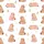Whimsical Animal Lovers' Blush Pink Light Brown Capybara-like Pattern with Pale Yellow Flower Crowns Satin Short-Sleeve Pajamas Set - 4