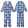 Cat Lovers' Illustrative Cool Blue Plaid Cartoon Cats & Whiskered MEOW Text Pattern Kid Satin Pajamas Set - 1