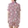 Cat Lovers' Vibrant Bubblegum Pink Whimsical White Cartoon Cat Pattern with Black Outlines & Paw Prints Satin Short-Sleeve Pajamas Set - 3
