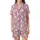 Cat Lovers' Vibrant Bubblegum Pink Whimsical White Cartoon Cat Pattern with Black Outlines & Paw Prints Satin Short-Sleeve Pajamas Set - 2