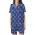 Art Deco Enthusiasts' Rich Royal Blue Elegant Abstract Geometric Seamless Pattern with White Fan Arch Motifs Satin Short-Sleeve Pajamas Set - 2