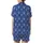 Art Deco Enthusiasts' Rich Royal Blue Elegant Abstract Geometric Seamless Pattern with White Fan Arch Motifs Satin Short-Sleeve Pajamas Set - 3