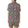 Women's Indian Block Print Sleep Set: Fuchsia Lotus & Olive Vine on Teal Cotton Loungewear Satin Short-Sleeve Pajamas Set - 3