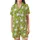 Festive Christmas Geese Pattern: Lime Green, Santa Hats, Lights, 'Merry Duckmas' - Whimsical Holiday Art Satin Short-Sleeve Pajamas Set - 2