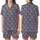 Women's Soft Cotton Pajamas: Dusty Blue Hand Block Print Rose Pink Indigo Floral Motif Satin Short-Sleeve Pajamas Set - 1