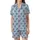Women's Light Blue Rayon Sleep Tunic - Bridesmaid Elegant Black Script 'D' Pattern Satin Short-Sleeve Pajamas Set - 2