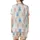 Adorable Chenille Bunny Pattern: Sky Blue & Pink Stylized Rabbit Seamless Print Satin Short-Sleeve Pajamas Set - 3