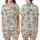 Vintage Tropical Christmas Design Pattern: Santa Flamingo Reindeer Beach Palm Toile Engraving Satin Short-Sleeve Pajamas Set - 1