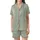 Women's Elegant Minimalist Botanical Sprigs Muted Sage Green Off-White Pattern Satin Short-Sleeve Pajamas Set - 2