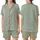 Women's Elegant Minimalist Botanical Sprigs Muted Sage Green Off-White Pattern Satin Short-Sleeve Pajamas Set - 1