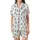 Winter Sports Enthusiast Playful Cartoon Ski & Snowboard Action Scene with Vibrant Yellow Red Blue Figures & Green Trees Satin Short-Sleeve Pajamas Set - 2