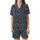 Juliette Women's French Linen Pajamas: Charcoal Blue Organic Leaf Sleep Set Satin Short-Sleeve Pajamas Set - 2
