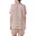 Winter Sweetheart: Playful Two-Tone Rose Candy Cane & Peppermint Pattern - Blush Pink Holiday Motif Satin Short-Sleeve Pajamas Set - 3