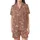 Japanese Art Lover: Terracotta-Rose Seigaiha Wave, Sakura & Crane All-Over Print Satin Short-Sleeve Pajamas Set - 2