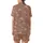 Japanese Art Lover: Terracotta-Rose Seigaiha Wave, Sakura & Crane All-Over Print Satin Short-Sleeve Pajamas Set - 3