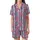 Women's Hand Block Printed Cotton Pajama Set: Navy Stripe & Pink Floral Motif Satin Short-Sleeve Pajamas Set - 2