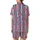 Women's Hand Block Printed Cotton Pajama Set: Navy Stripe & Pink Floral Motif Satin Short-Sleeve Pajamas Set - 3