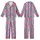 Women's Hand Block Printed Cotton Pajama Set: Navy Stripe & Pink Floral Motif Kid Satin Pajamas Set - 1