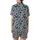 Seamless Batik Artwork: Stylized Bat Lotus Vine Repeat Pattern - Muted Indigo Design Satin Short-Sleeve Pajamas Set - 3