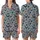 Seamless Batik Artwork: Stylized Bat Lotus Vine Repeat Pattern - Muted Indigo Design Satin Short-Sleeve Pajamas Set - 1