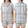 Women's Light Blue Windowpane Plaid Muslin Cotton Summer Lounge Sleepwear Set Satin Short-Sleeve Pajamas Set - 1