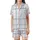 Women's Light Blue Windowpane Plaid Muslin Cotton Summer Lounge Sleepwear Set Satin Short-Sleeve Pajamas Set - 2