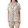 Vintage Donkey & Wheat Pattern: Hand-Drawn Pen & Ink Grayscale Sketch Motif Satin Short-Sleeve Pajamas Set - 2