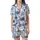 Azure Blooms Pyjama Set: Hand-Drawn Indigo Tropical Birds 100% Cotton Loungewear Gift Satin Short-Sleeve Pajamas Set - 2