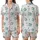 Sewing Enthusiast's Dream: Teal Machine, Thimble & Scissors Seamless Illustrative Design Satin Short-Sleeve Pajamas Set - 1