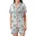 Sewing Enthusiast's Dream: Teal Machine, Thimble & Scissors Seamless Illustrative Design Satin Short-Sleeve Pajamas Set - 2