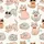 Cat Lovers' Whimsical Seamless Cartoon Cats Pattern: Light Pink, Peach, Gray Felines with Sunglasses & Red Bow Ties Kid Satin Pajamas Set - 4