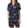 Women's Greyhound Lover Sleep Set: Midnight Blue Fawn Brindle Dog & Ocean Coral Pattern - Silky Stretch Satin Short-Sleeve Pajamas Set - 2