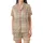 Women's Warm Brown Cream Geometric Plaid Organic Cotton Muslin Pajama Set Satin Short-Sleeve Pajamas Set - 2