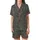 Women's Olive Green Indigo Botanical Pure Cotton Pajamas Set: Floral Block Print Loungewear Satin Short-Sleeve Pajamas Set - 2