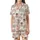 Cat Lovers' Whimsical Seamless Cartoon Cats Pattern: Light Pink, Peach, Gray Felines with Sunglasses & Red Bow Ties Satin Short-Sleeve Pajamas Set - 2