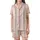 Women's Off-White Cream & Pastel Pink Rose Vertical Stripe Mulberry Silk Sleep Set Satin Short-Sleeve Pajamas Set - 2