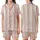 Women's Off-White Cream & Pastel Pink Rose Vertical Stripe Mulberry Silk Sleep Set Satin Short-Sleeve Pajamas Set - 1