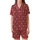 Heritage Geometric: Cranberry White Interlocking Squares & Diamond Pattern - Art Motif Satin Short-Sleeve Pajamas Set - 2