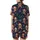 Family Holiday: Playful Reindeer & Snowflake Navy Pattern Long Sleeve Pajamas Satin Short-Sleeve Pajamas Set - 3