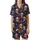 Family Holiday: Playful Reindeer & Snowflake Navy Pattern Long Sleeve Pajamas Satin Short-Sleeve Pajamas Set - 2
